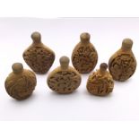 A selection (6) of boxwood carved snuff bottles, v