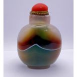 A polished multicoloured banded agate snuff bottle