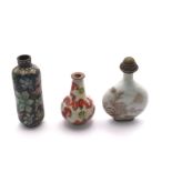 3 Chinese enamel on copper snuff bottles.