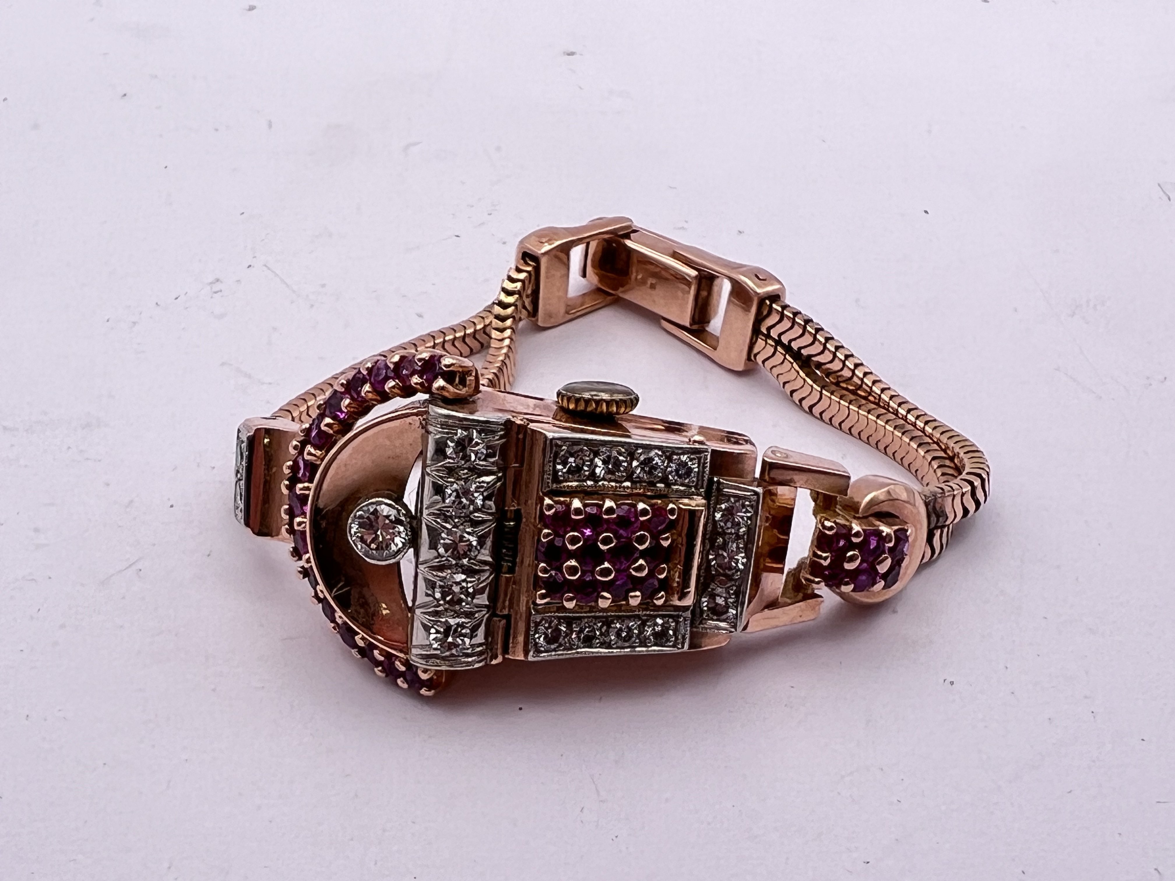 An American Art Deco 14K yellow gold ruby and diam - Image 2 of 4