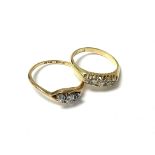 2 18ct yellow gold and diamond set rings, 6.03g to
