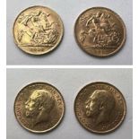 2 George V half sovereigns, 1914/1915. (A)