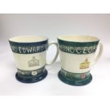 Two Moorcroft coronation mugs comprising one for K