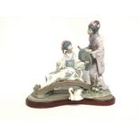 Lladro porcelain figure group Japanese ladies on b