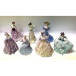 7 Coalport porcelain lady figurines each one from