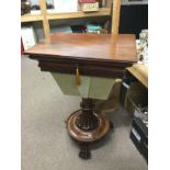 A Victorian mahogany sewing box on stand, approx 7