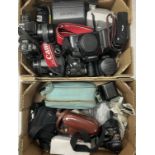 2 boxes of mixed cameras and camera bodys. (D).