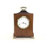 Edwardian mahogany clock with brass handle and fee