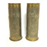 1918 pair of shell cases, with French inscription: