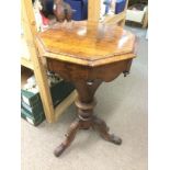 A Victorian trumpet shaped burr walnut workbox, ap