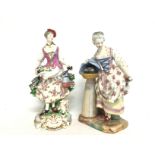 Porcelain figures of two ladies, unmarked. Approxi