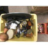 A box of various items comprising vintage bottle s