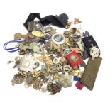 A large collection of cap badges including United
