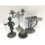 An Art Nouveau candelabra and other oddments. Ship