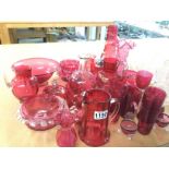 A collection of Victorian cranberry glass consisti