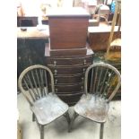 Two elm chairs, a mahogany commode and an oak bow