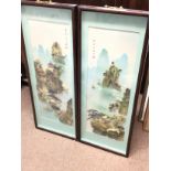 Chinese Hardstone framed scenes of mountains, sail