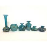 Mdina blue glass art vases , 5 to 18cm tall. posta