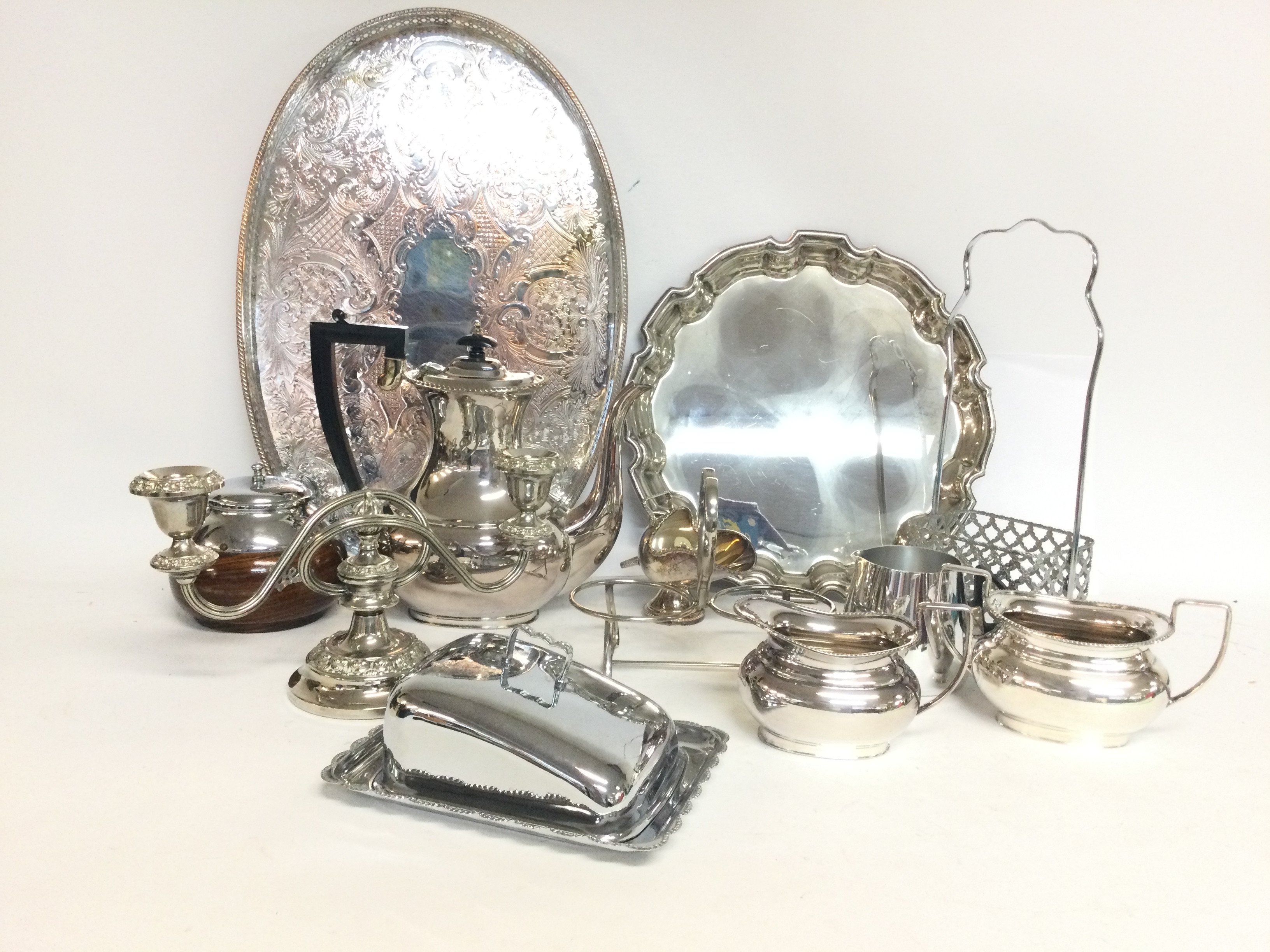 A collection of silver plate ware including dishes