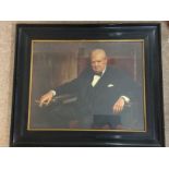 A framed print of Winston Churchill 70x60cm. Posta