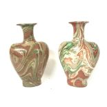 A pair of Agate ware vases, approximately 23cm tal