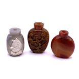 3 late 20thC polished agate snuff bottles, 2 with