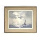 A framed Vic Ellis oil on canvas depicting a sail
