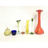 Art glass including vases and bowls. 6 to 28cm tal