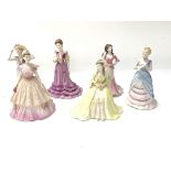 7 Coalport porcelain figurines 13cm.