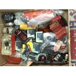 Box full of old motoring and bike spares including