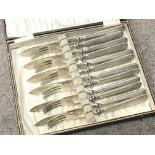 Cased silver Hallmarked handled fish knives & forks, by Mappin & Webb. Postage cat B