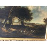 A G Jackson oil on board rustic landscape with cat