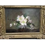 A Cecil Kennedy, Christmas roses in a shell oil on