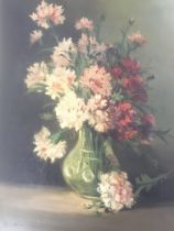 A framed still life oil painting flowers in vase s