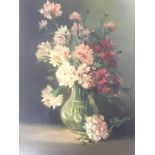 A framed still life oil painting flowers in vase s