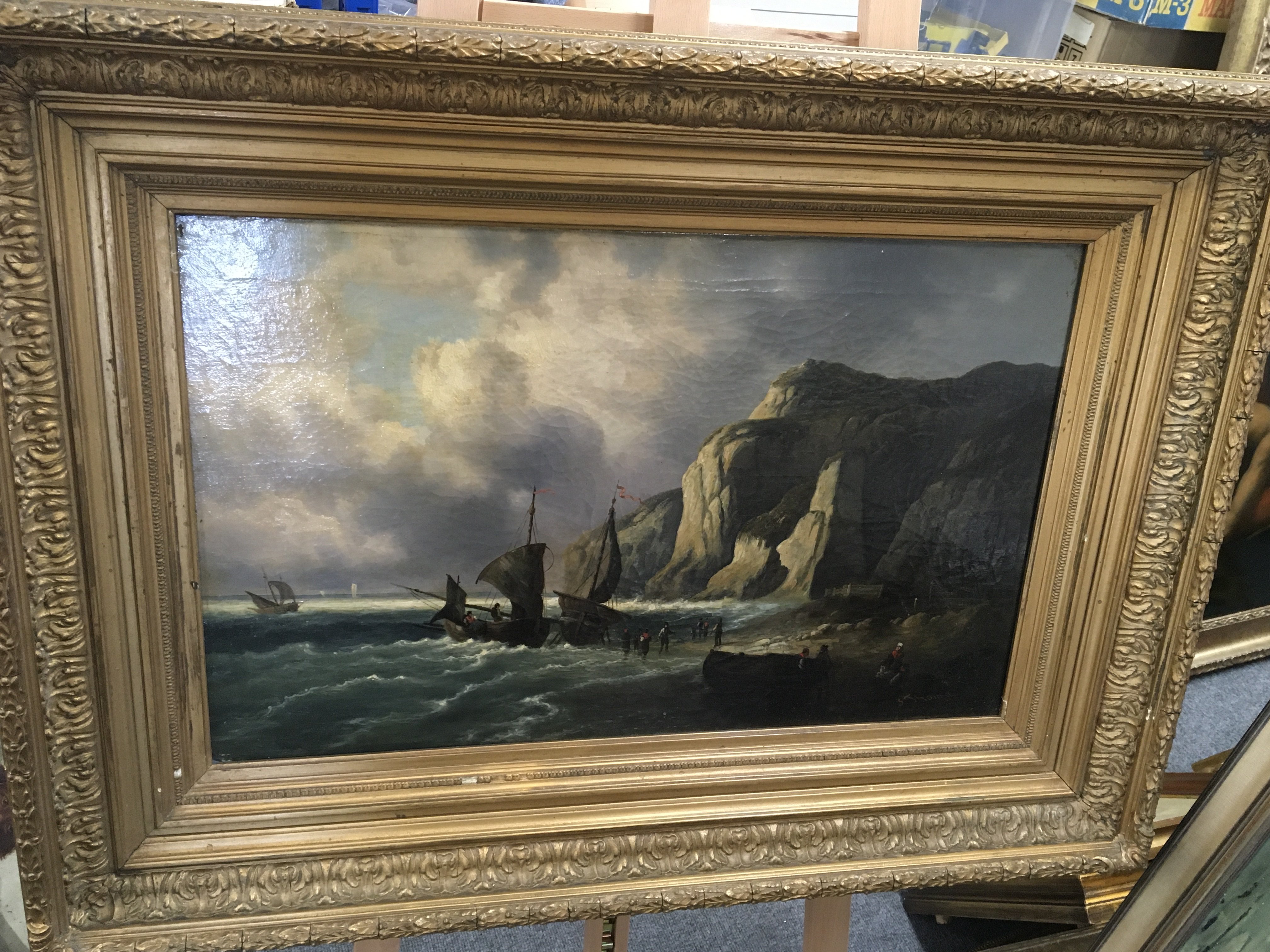 A gilt framed oil painting on canvas Marine oil pa - Image 2 of 3