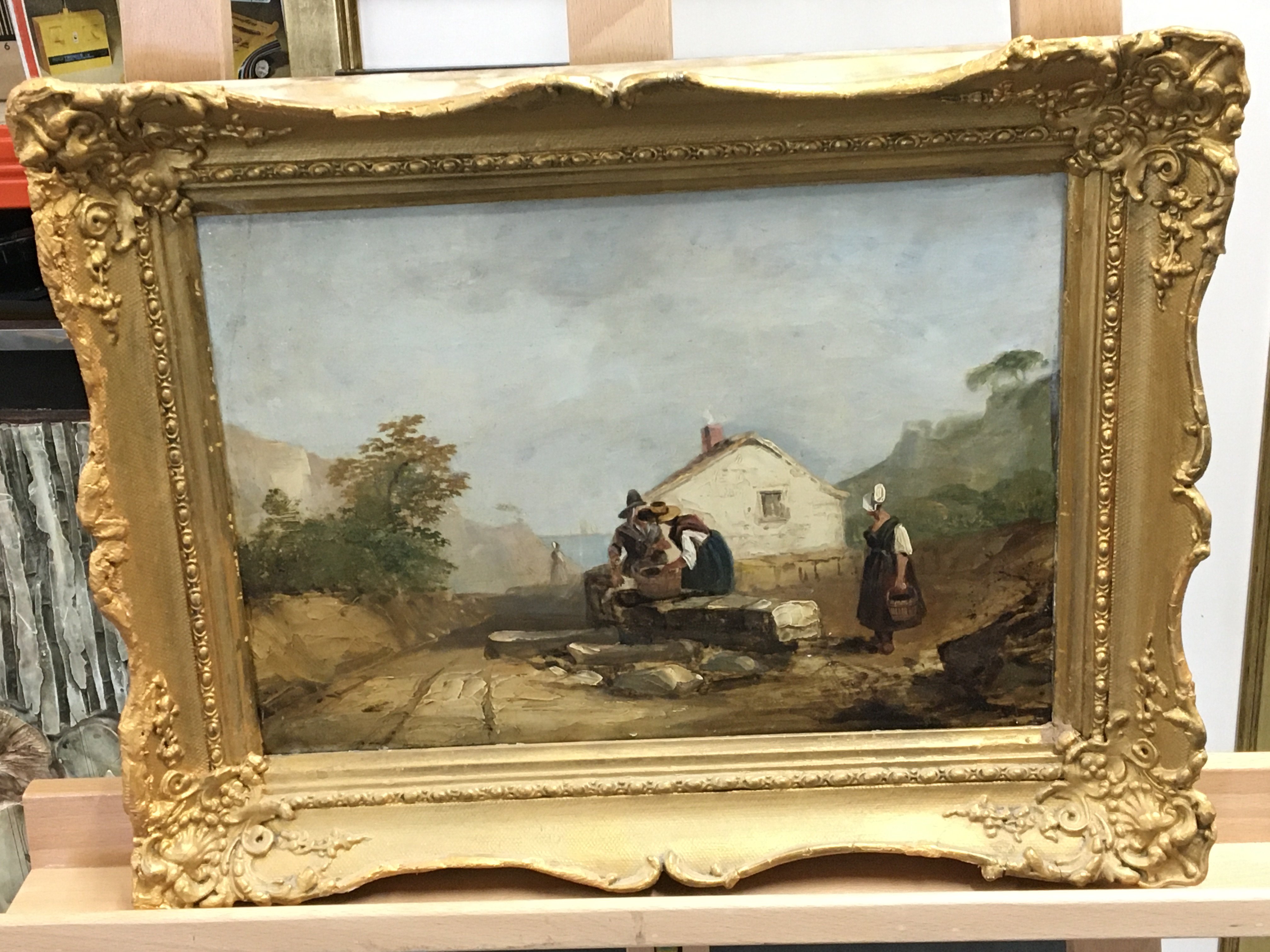 A gilt framed oil painting on panel, 19th century