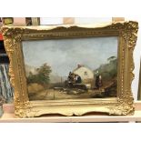 A gilt framed oil painting on panel, 19th century