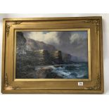 A framed oil painting on canvas study of costal cl