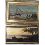 A framed oil painting a view of the Mediterranean