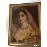 A framed oil painting portrait of a lady unsigned