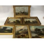 A collection of six framed oil paintings unsigned