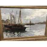 A Terrick John Williams, harbour view oil on canva