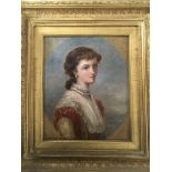 A framed 19th century portrait of a young lady the
