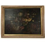 A framed antique oil painting on panel study of fl