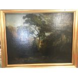 A framed oil painting woodland study. Possible ear