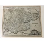 A framed antique map of Essex by T Kitchen and a f