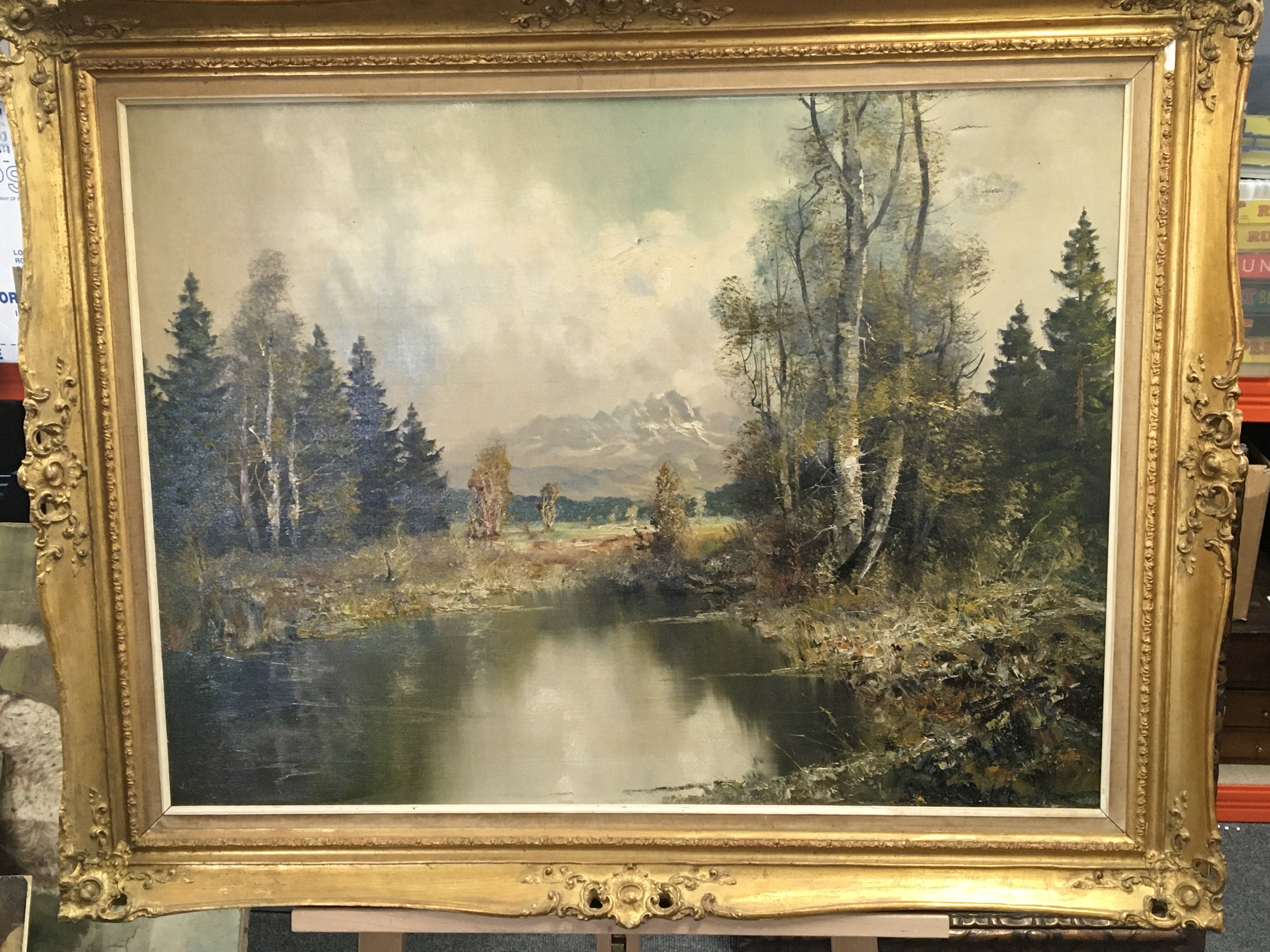 A gilt framed 20th Century oil painting on canvas