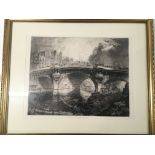 A large framed etching a study of the 17th Century