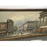 A large framed oil painting study of a French stre